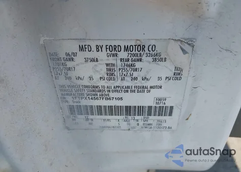 2007 Ford F-150 Fx4/Lariat/Xl/Xlt из США, поврежденный, VIN 1FTPX14567FB67105